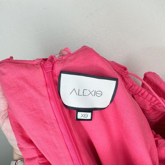 Alexis Calypso Ruffled Off Shoulder Rouge Coral Pink Embroidered Mini Dress XS - Picture 15 of 16